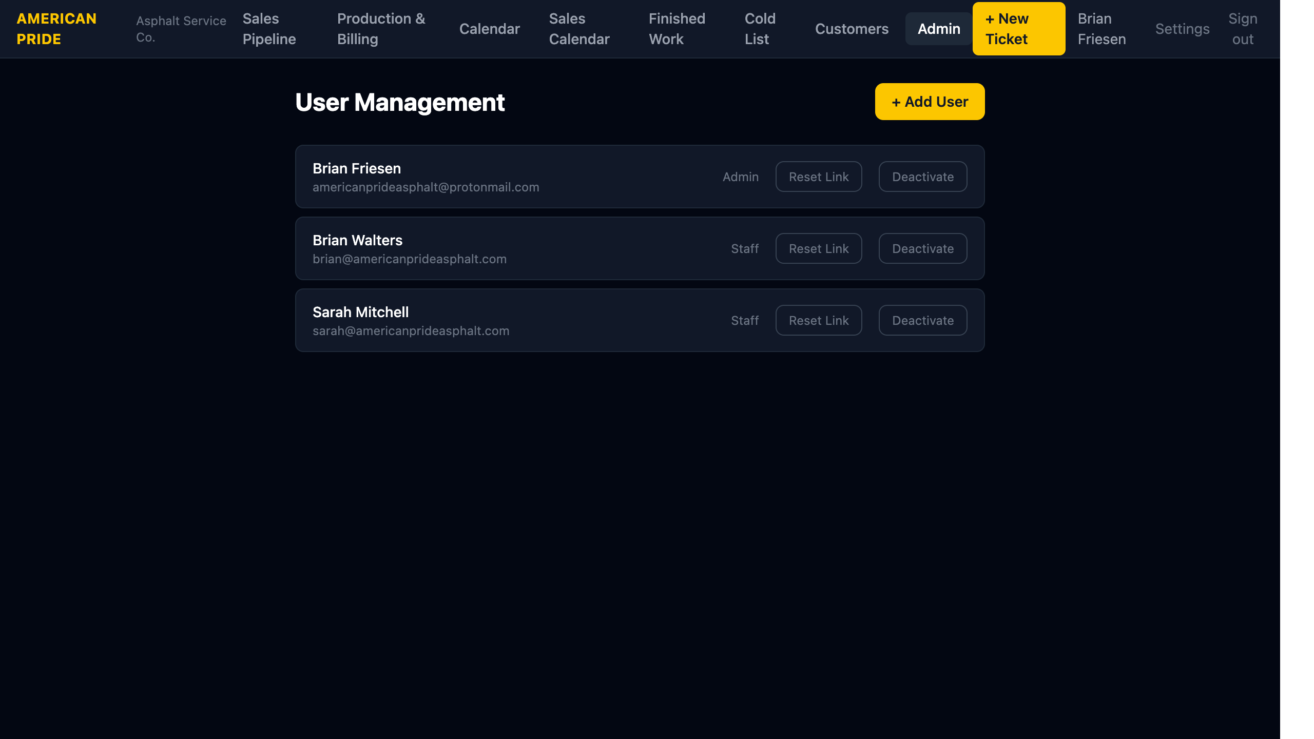 Admin Users page