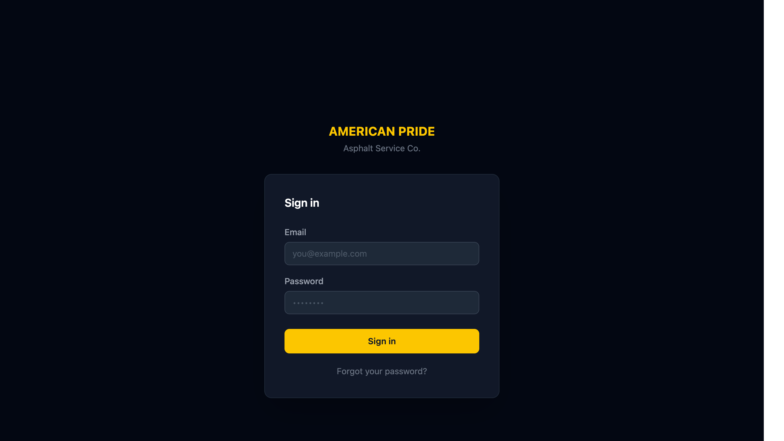Login page