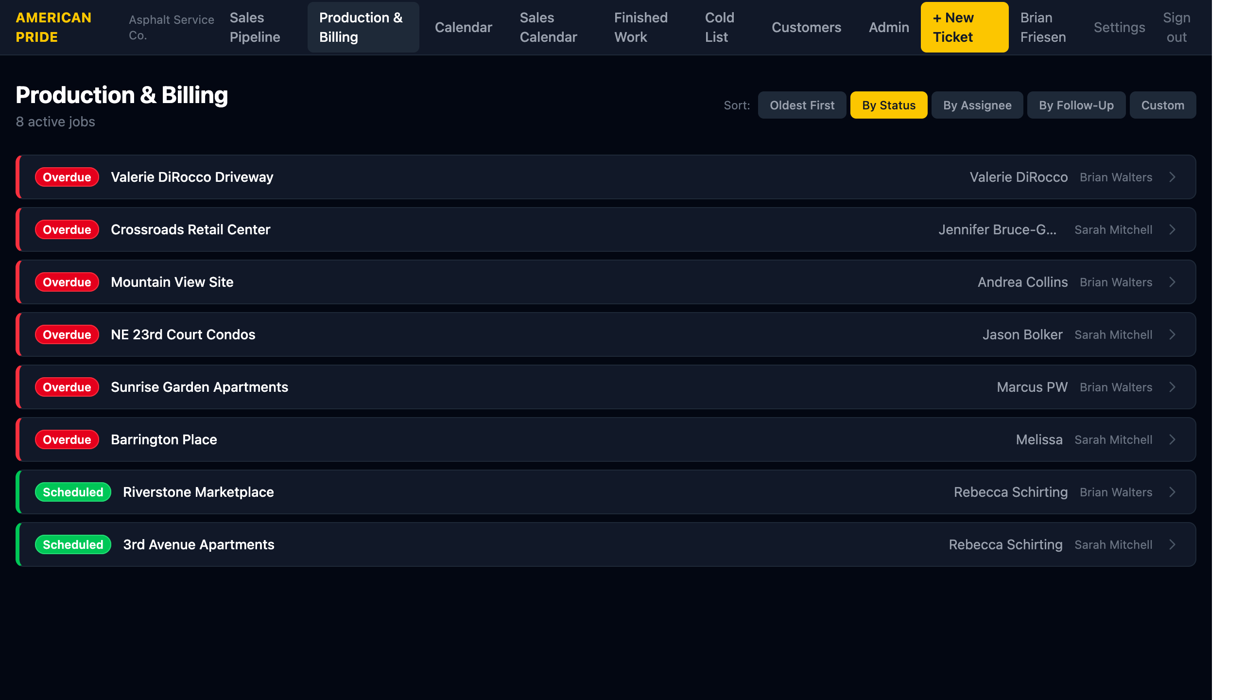 Production & Billing page